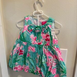 Lilly Pulitzer Pink and Green Floral Bubble Baby Dress